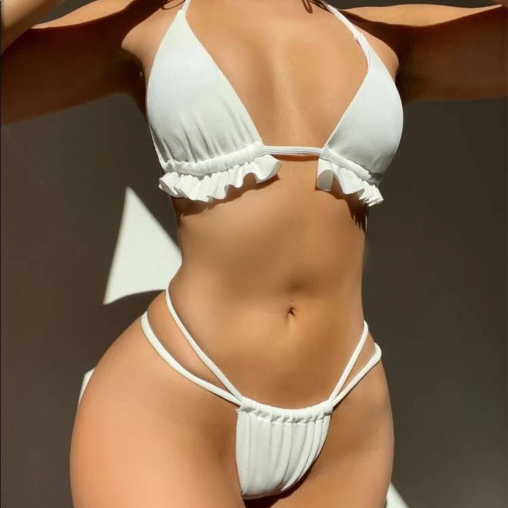 Rib Ruffle Triangle Bikini Swimsuit
